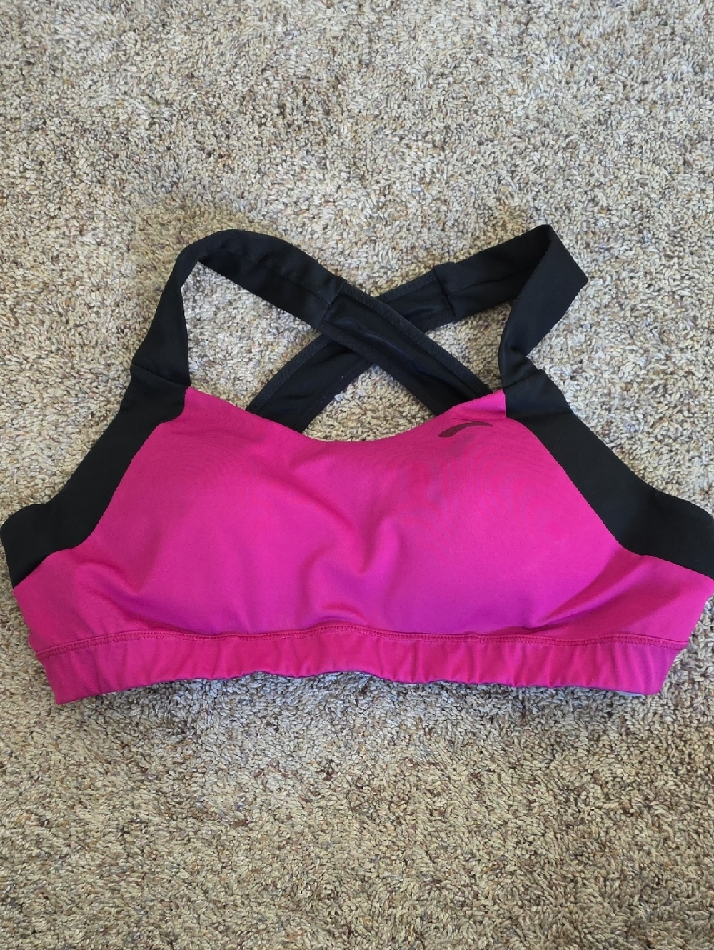 Brooks Size Large Pink and Black Medium-Impact Sports Bra with Crossback